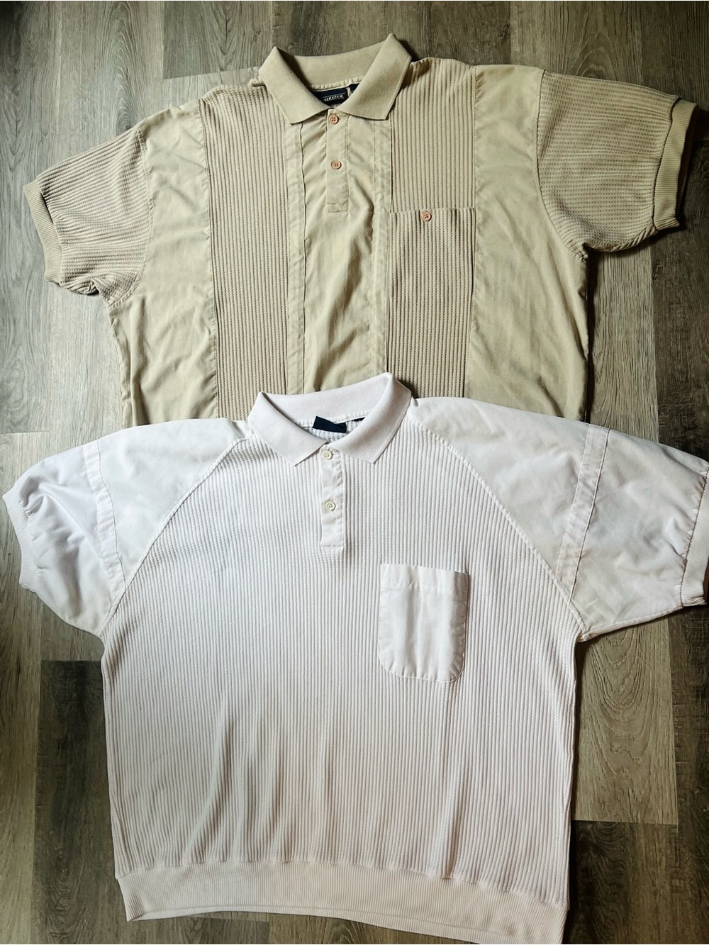Genuine Vintage 1980’s Private Club Golf Polos; Khaki / White - Men’s Size 3XL